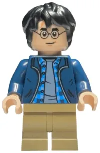 LEGO Harry Potter - Dark Blue Open Jacket over Plaid Shirt with Collar and Sand Blue Shirt, Dark Tan Medium Legs minifigure