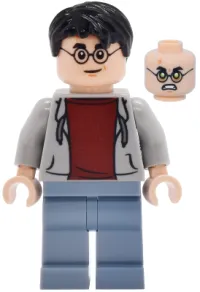 LEGO Harry Potter - Light Bluish Gray Hoodie Open, Sand Blue Legs, Grin / Possessed, Lime Eyes minifigure