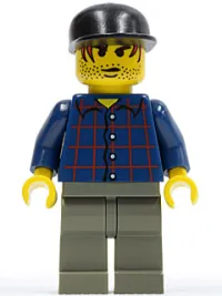 LEGO Plaid Button Shirt, Dark Gray Legs, Black Cap, Red Hair, Black Stubble (Werewolf Boy) minifigure