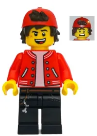 LEGO Jack Davids - Red Jacket with Backwards Cap (Open Mouth Smile / Scared) minifigure
