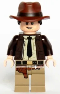 LEGO Indiana Jones - Dark Brown Jacket, Black Tie, Reddish Brown Dual Molded Hat with Hair, Light Nougat Hands minifigure