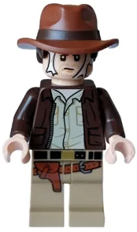 LEGO Indiana Jones - Dark Brown Jacket, Reddish Brown Dual Molded Hat with Hair, Spider Web on Face minifigure