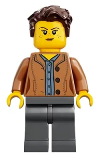 LEGO Mom, Freckles, Medium Nougat Jacket, Dark Brown Hair Swept Left Tousled minifigure