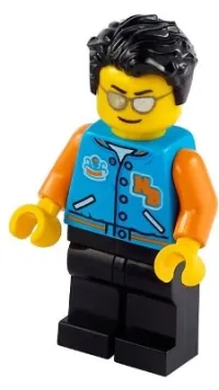 LEGO Man, Dark Azure Letter Jacket, Black Legs, Black Hair minifigure
