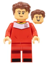 LEGO Soccer Player, Female, Red Uniform, Medium Tan Skin, Reddish Brown Wavy Hair minifigure