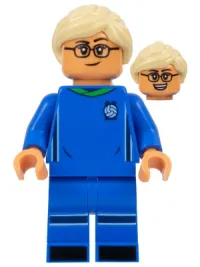 LEGO Soccer Player, Female, Blue Uniform, Nougat Skin, Tan Ponytail, Glasses minifigure