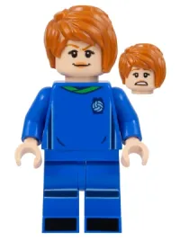 LEGO Soccer Player, Female, Blue Uniform, Light Nougat Skin, Dark Orange Side Bangs minifigure