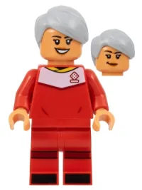 LEGO Soccer Player, Female, Red Uniform, Nougat Skin, Light Bluish Gray Hair minifigure