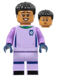 LEGO Soccer Goalie, Female, Lavender Uniform, Medium Nougat Skin, Short Black Hair minifigure