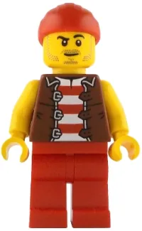 LEGO Bo'sun Will - Pirate, Reddish Brown Vest over Red and White Striped Shirt, Red Legs minifigure