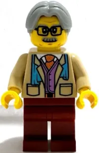 LEGO Tourist - Tan Suit Jacket, Dark Red Legs, Light Bluish Gray Hair minifigure