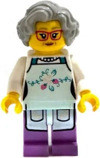 LEGO Nonna / Fishmonger - Light Aqua Apron, Light Bluish Gray Wavy Hair minifigure