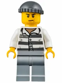 LEGO Police - Jail Prisoner 86753 Prison Stripes, Dark Bluish Gray Knit Cap, Scowl minifigure
