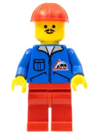 LEGO Bulldozer Logo - Red Legs, Red Construction Helmet minifigure