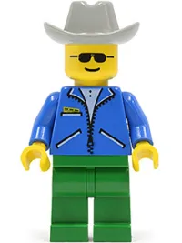 LEGO Jacket Blue - Green Legs, Light Gray Cowboy Hat, Sunglasses minifigure