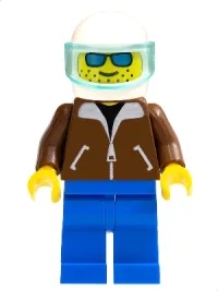 LEGO Helicopter Pilot - Brown Jacket, Blue Legs, White Helmet, Trans-Light Blue Visor minifigure