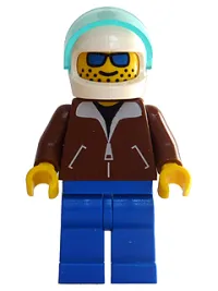 LEGO Helicopter Pilot - Reddish Brown Jacket, Blue Legs, White Helmet, Trans-Light Blue Visor minifigure