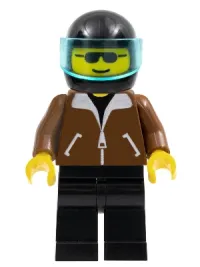 LEGO Jacket Brown - Black Legs, Black Helmet, Trans-Light Blue Visor minifigure