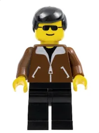 LEGO Jacket Brown - Black Legs, Black Male Hair minifigure