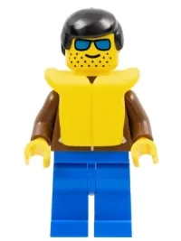 LEGO Jacket Brown - Blue Legs, Black Male Hair, Life Jacket minifigure