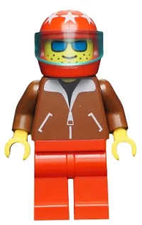 LEGO Jacket Brown - Red Legs, Red Helmet 7 White Stars, Trans-Light Blue Visor, Blue Sunglasses minifigure