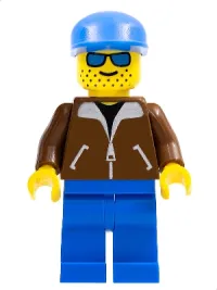 LEGO Jacket Brown - Blue Legs, Blue Sunglasses, Blue Cap minifigure