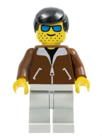 LEGO Jacket Brown - Light Gray Legs, Black Male Hair, Blue Sunglasses minifigure