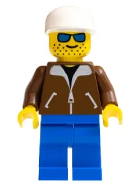 LEGO Jacket Brown - Blue Legs, Blue Sunglasses, White Cap minifigure