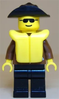 LEGO Jacket Brown - Black Legs, Black Wide Brim Hat, Life Jacket minifigure