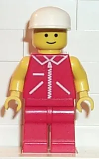 LEGO Jacket Red with Zipper - Yellow Arms - Red Legs, White Cap minifigure