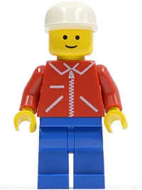 LEGO Jacket Red with Zipper - Red Arms - Blue Legs, White Cap minifigure