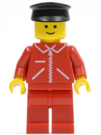 LEGO Jacket Red with Zipper - Red Arms - Red Legs, Black Hat minifigure