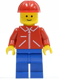 LEGO Jacket Red with Zipper - Red Arms - Blue Legs, Red Construction Helmet minifigure