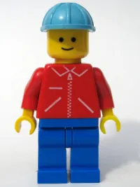 LEGO Jacket Red with Zipper - Red Arms - Blue Legs, Maersk Blue Construction Helmet minifigure