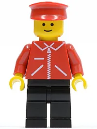 LEGO Jacket Red with Zipper - Red Arms - Black Legs, Red Hat minifigure
