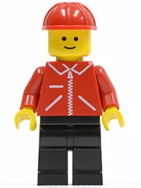 LEGO Jacket Red with Zipper - Red Arms - Black Legs, Red Construction Helmet minifigure