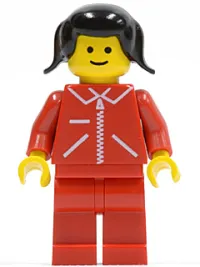 LEGO Jacket Red with Zipper - Red Arms - Red Legs, Black Pigtails Hair minifigure