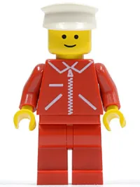 LEGO Jacket Red with Zipper - Red Arms - Red Legs, White Hat minifigure