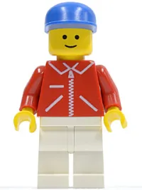 LEGO Jacket Red with Zipper - Red Arms - White Legs, Blue Cap minifigure