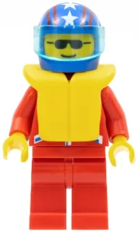 LEGO Jacket 2 Stars Red - Red Legs, Blue Helmet 4 Stars & Stripes, Trans-Light Blue Visor, Life Jacket minifigure