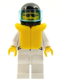 LEGO Jacket 2 Stars White - White Legs, Black Helmet, Trans-Light Blue Visor, Life Jacket minifigure