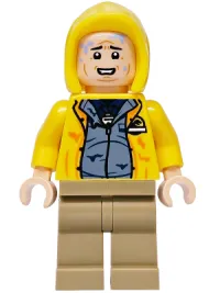 LEGO Dennis Nedry - Jurassic Park Logo on Back, Hood minifigure