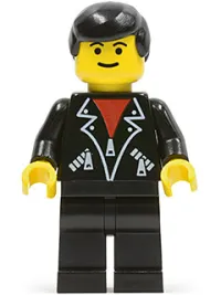 LEGO Leather Jacket with Zippers - Black Legs, Black Male Hair, Eyebrows minifigure