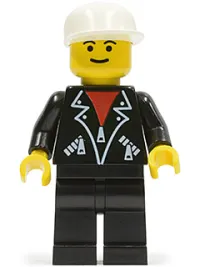LEGO Leather Jacket with Zippers - Black Legs, White Cap minifigure