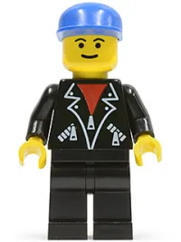LEGO Leather Jacket with Zippers - Black Legs, Blue Cap, Eyebrows minifigure
