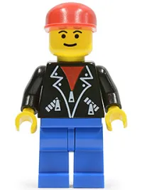 LEGO Leather Jacket with Zippers - Blue Legs, Red Cap, Eyebrows minifigure