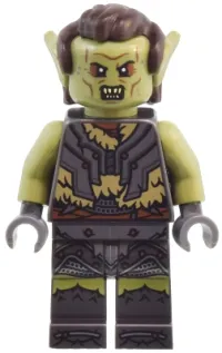 LEGO Orc - Olive Green Head, Pearl Dark Gray Armor over Dark Tan Fur, Dark Brown Hair minifigure