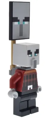 LEGO Illager (Pillager) - Narrow Eyes, Dark Bluish Gray Neck Bracket and Tile with Clip, Ominous Banner minifigure