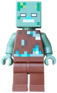LEGO Drowned Zombie - Dark Brown, Dark Turquoise, Green, Sand Green, White, Medium Azure Pixelated Vest minifigure
