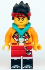 LEGO Monkie Kid - Bright Light Orange Open Jacket with Monkey Head Logo, Dark Turquoise Hood, Gold Eyes minifigure